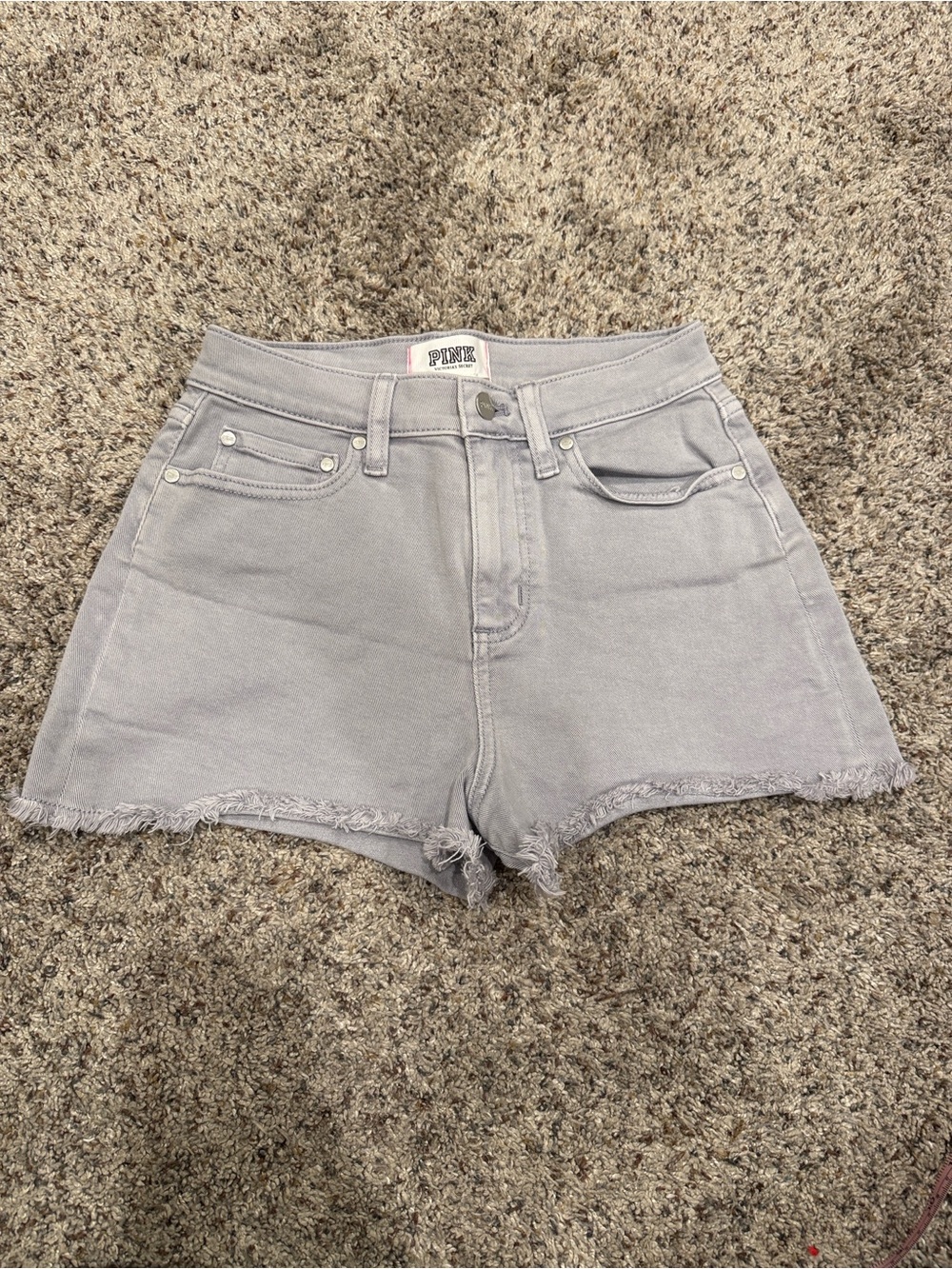 PINK Victoria's Secret Light Gray High-Waist Frayed Denim Shorts